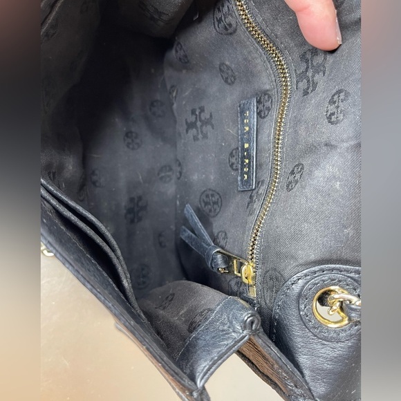 Tory Burch Bryant Medium Black Leather Womens Chain Shoulder Bag Floral Print - Picture 4 of 12